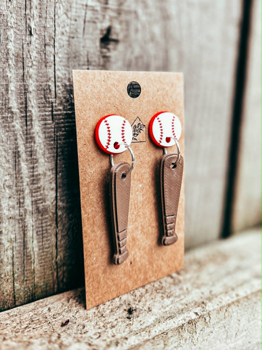 Baseball & Bat Dangle Earrings
