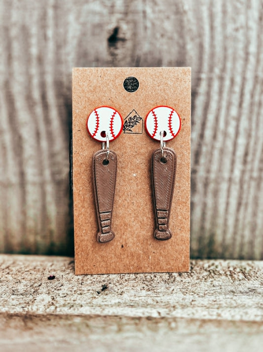 Baseball & Bat Dangle Earrings