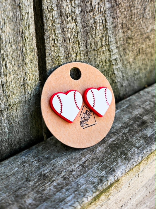 Baseball Heart Studs