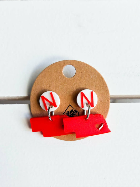 Red NE Drop Earrings