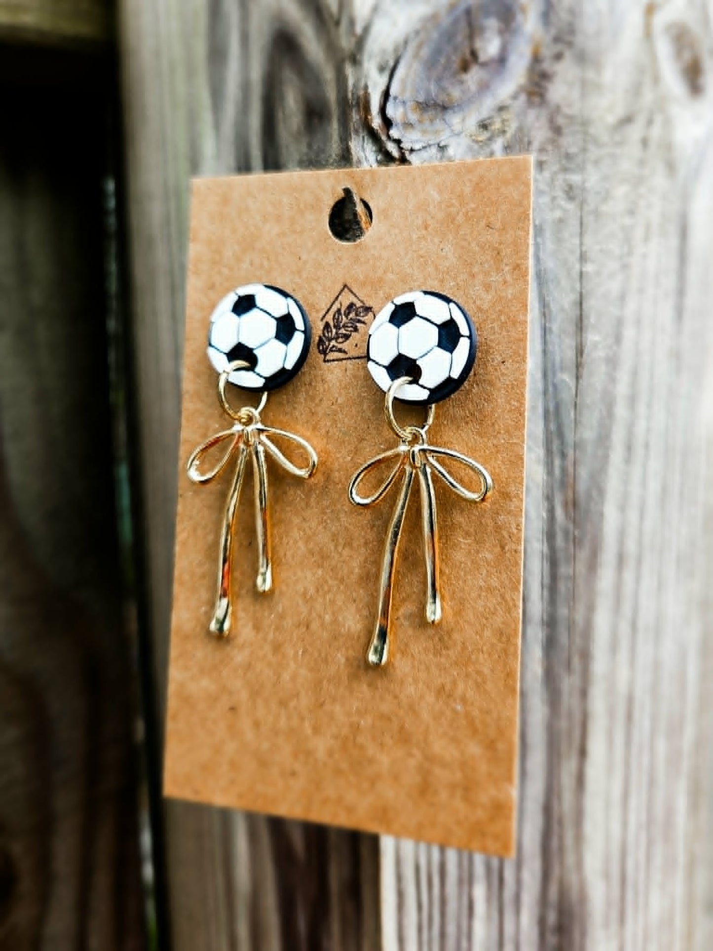 Soccer Balls & Bows Dangle Earrings